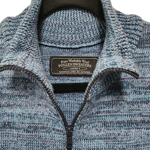 Pollen Sweaters Pure Washable Wool Zipper Cartigan Blue, Small - Picture 3 of 6